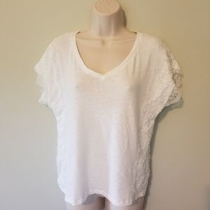 Meadow Rue V Neck Lace Short Sleeve T Shirt Small